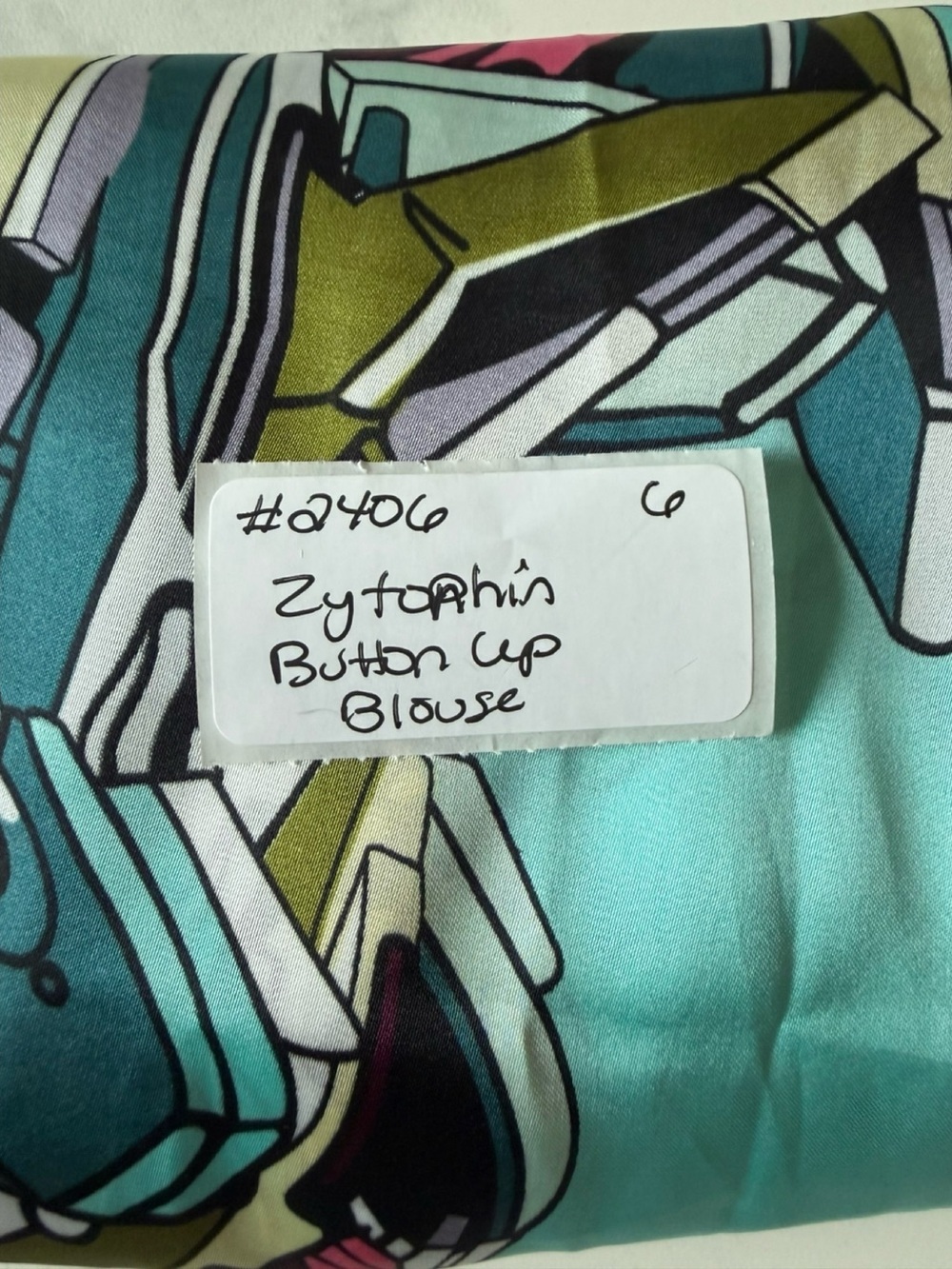 Lightweight Multicolor Geometric Print Button-Up Blouse by Zytonhin. 6 - Picture 9 of 9